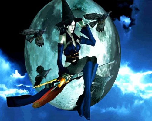 Halloween Witch With Crows paint by numbers