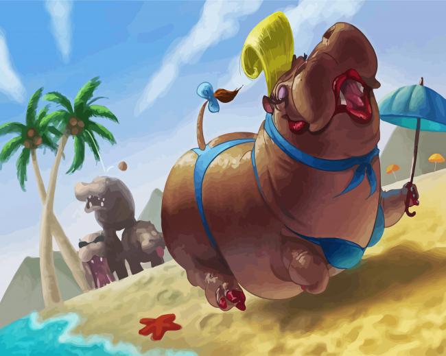 Hippopotamus In Beach paint by numbers