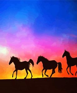 Horse Herd Silhouette paint by numbers