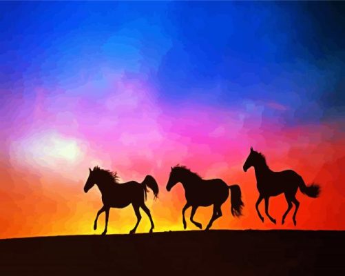 Horse Herd Silhouette paint by numbers