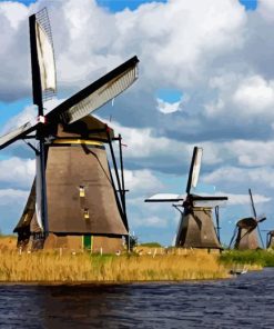 Windmills At Kinderdijk paint by numbers