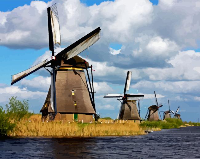 Windmills At Kinderdijk paint by numbers