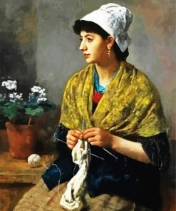 Woman Knitting paint by numbers