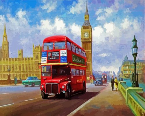 Red Bus In London City paint by numbers