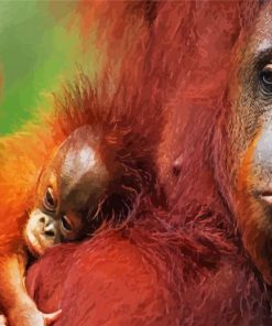 Orangutan Mother And Her Baby paint by numbers