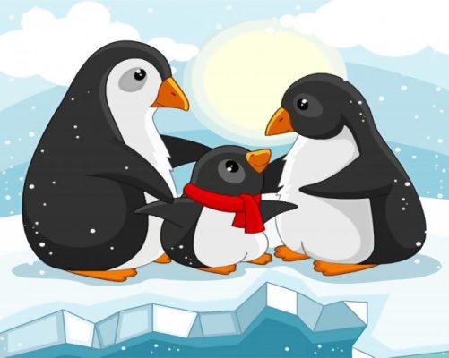 Penguin Family In Snow paint by numbers