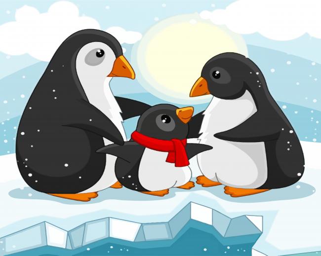 Penguin Family In Snow paint by numbers