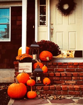 Pumpkins In Front Of Door paint by numbers