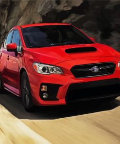 Red Subaru Car On Road paint by numbers