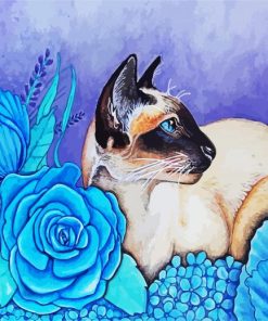 Siamese And Blue Flowers paint by numbers