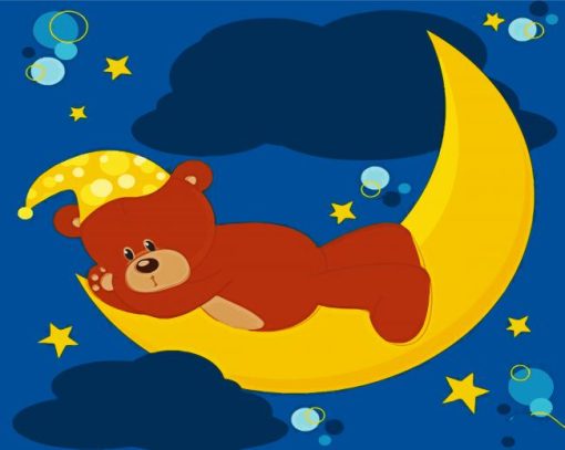 Teddy Bear Sleeping On Moon paint by numbers