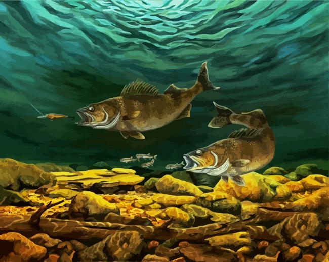 Catching Walleye Underwater paint by numbers