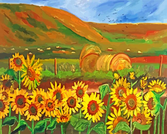 Abstract Field Sunflowers paint by numbers