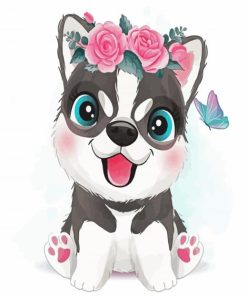 Cute Husky Dog paint by numbers