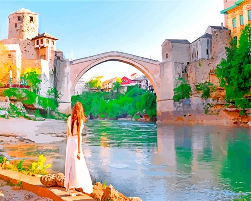 Aesthetic Mostar Bridge paint by numbers