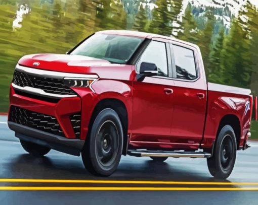 Red Utes On Road paint by numbers