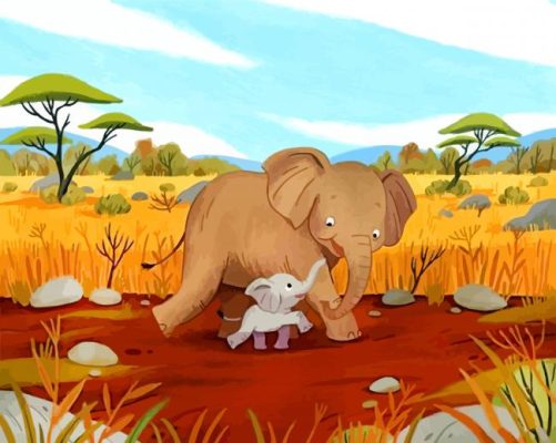 Elephant Mother And Her Baby paint by numbers