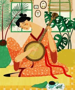 Asian Lady Playing Banjos paint by numbers