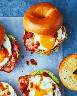 Delicious Bagels With Eggs paint by numbers