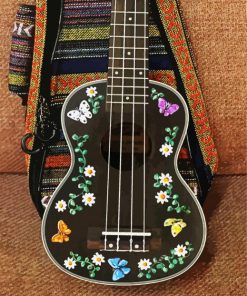 Black Floral Ukulele paint by numbers