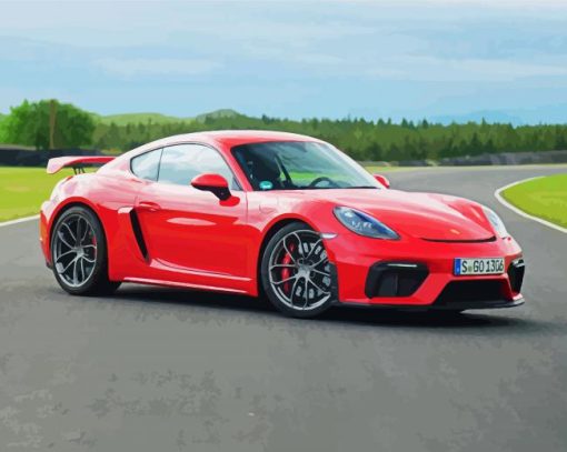 Red Porsche Cayman paint by numbers