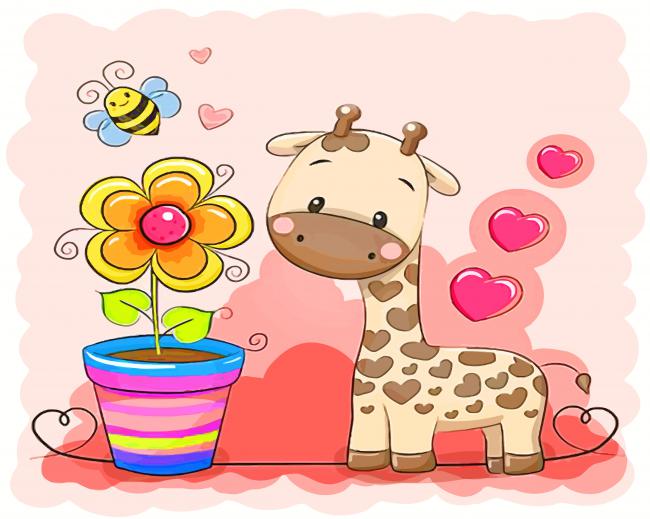 Cute Giraffe And Plant paint by numbers