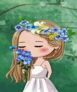 Cute Girl Smelling Flowers paint by numbers