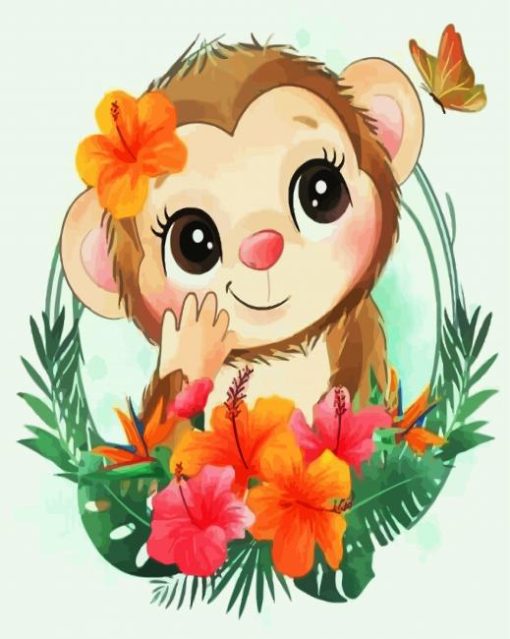 Baby Monkey With Butterfly paint by numbers