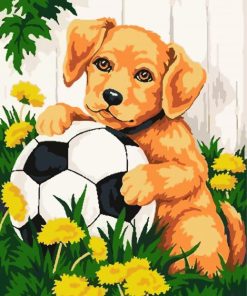 Cute Dog And Football paint by numbers