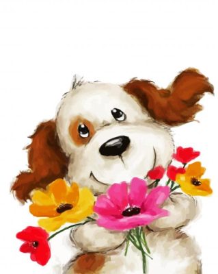 Cute Dog With Flowers paint by numbers