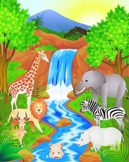 Forest scenery With Animal paint by numbers