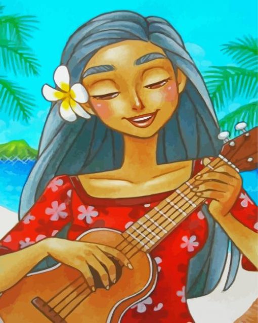 Hawaiian Girl Playing Ukulele paint by numbers