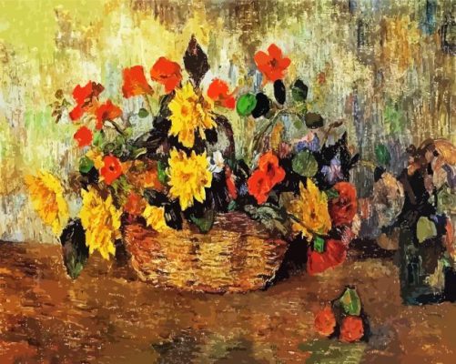 Nasturtium Dahlias In A Basket paint by numbers