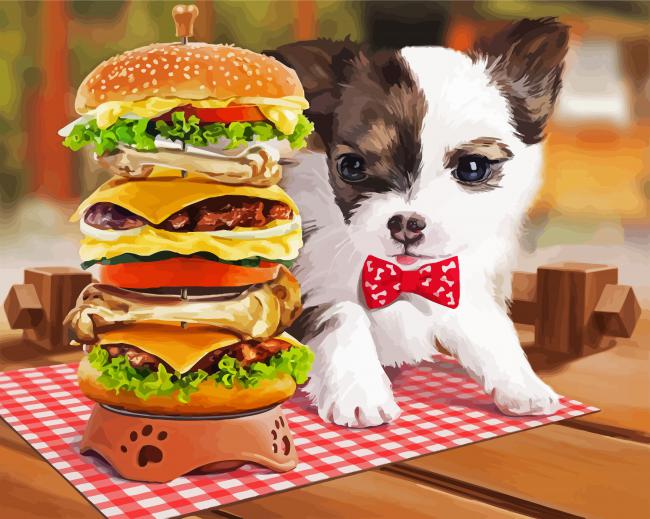 Hamburger And Puppy paint by numbers