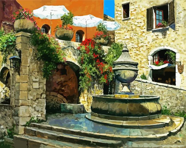 Saint Paul De Vence Fountain paint by numbers