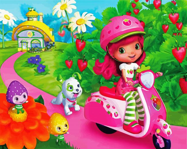 Strawberry Shortcake On Scooter paint by numbers