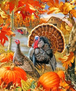 Turkey Birds And Pumpkins paint by numbers