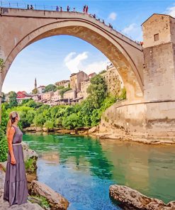 Woman Contemplating Mostar Bridge paint by numbers