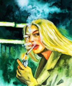 Blonde Girl Smoking Cigarette paint by numbers