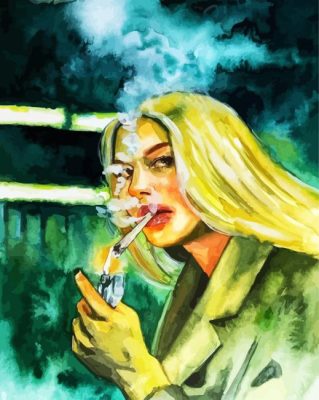 Blonde Girl Smoking Cigarette paint by numbers