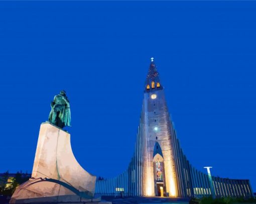 Beautiful Hallgrímskirkja Church paint by numbers