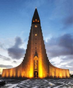 Luminous Hallgrimskirkja Church paint by numbers