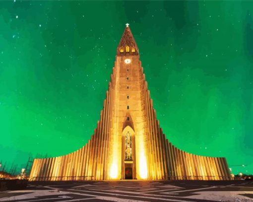 Aurora Hallgrímskirkja paint by numbers