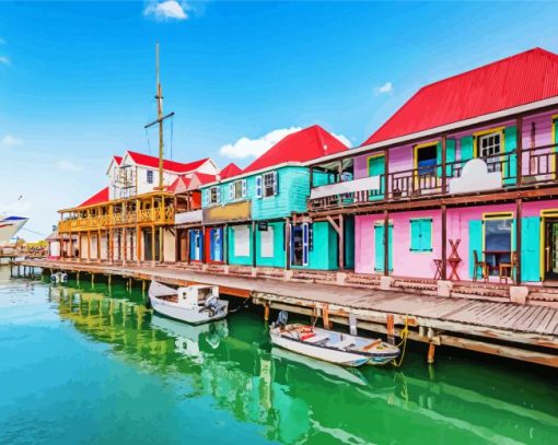 Colorful Wooden Buildings paint by numbers