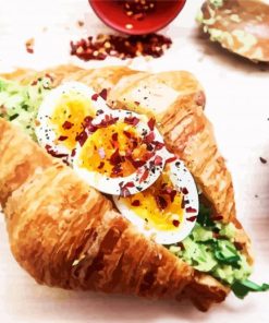 Avocado And Eggs Croissant Sandwich paint by numbers