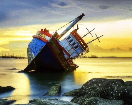 Beach Shipwreck paint by numbers