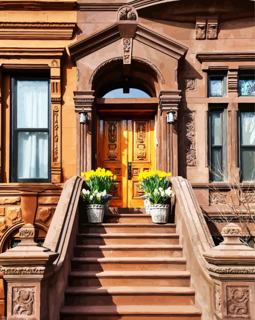 Brownstone And Wooden Door paint by numbers