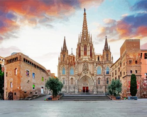 Beautiful Cathedral Of Barcelona paint by numbers