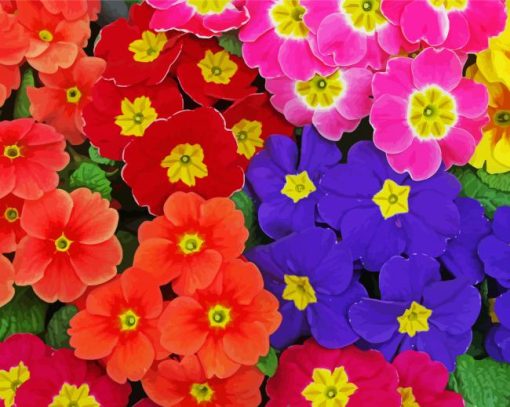 Colorful Primrose Flowers paint by numbers