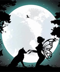 Cute Fairy With Wolves Silhouettes paint by numbers